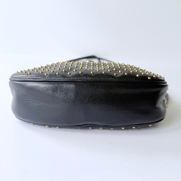 Vintage Judith Leiber Black Leather Gold Studded Red Lined Crossbody Bag Spain - Picture 5 of 16